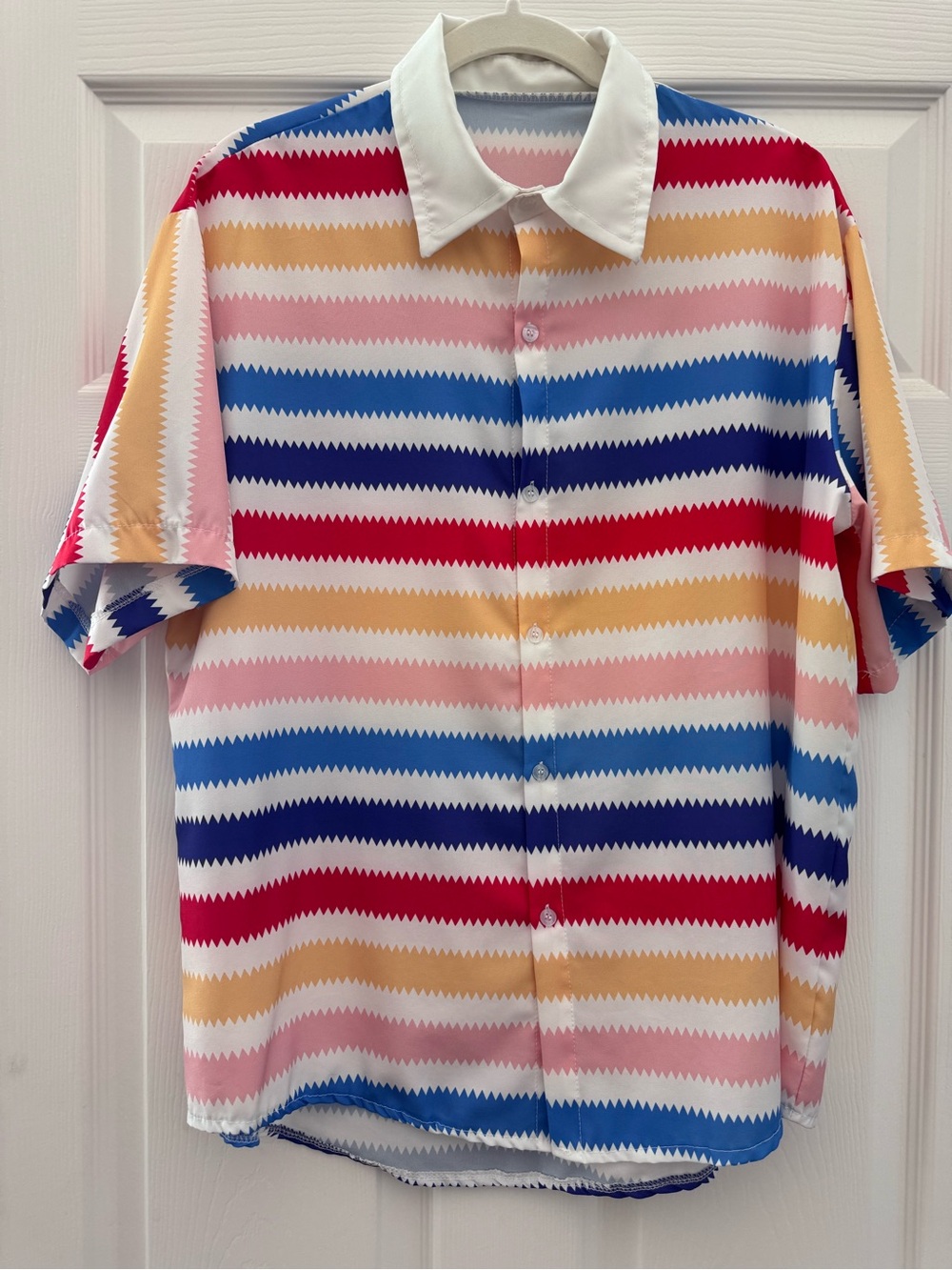 Allan Barbie Costume - Men's Multicolor Stripe Short-Sleeve Button-Up Shirt